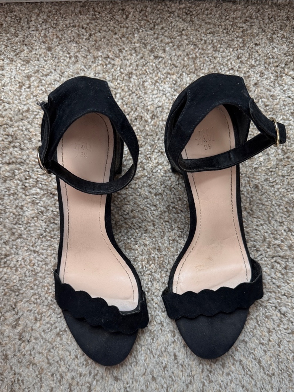 H&M Black Ankle-Strap Scalloped Block Heel